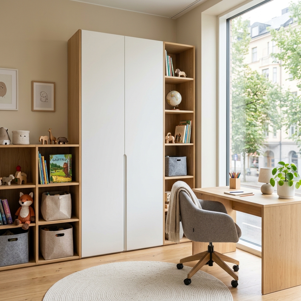 Современный детский гарнитур с рабочей зоной и шкафом